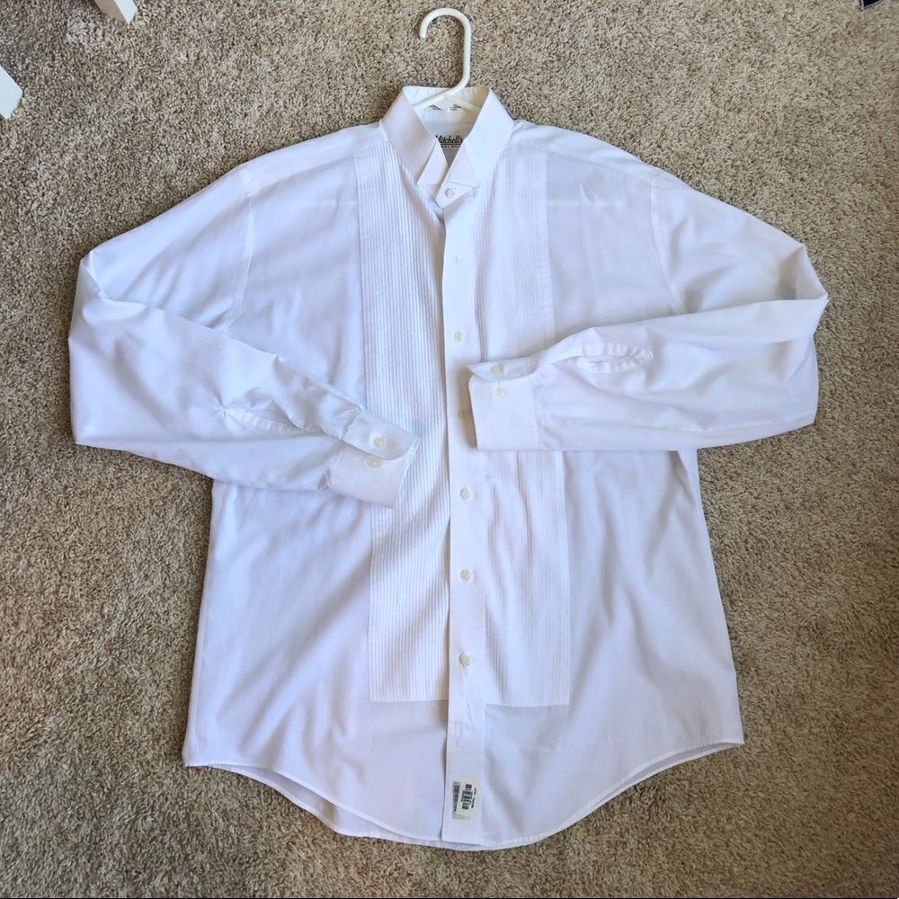 Mitchell’s Formal Wear White Textures Button Down